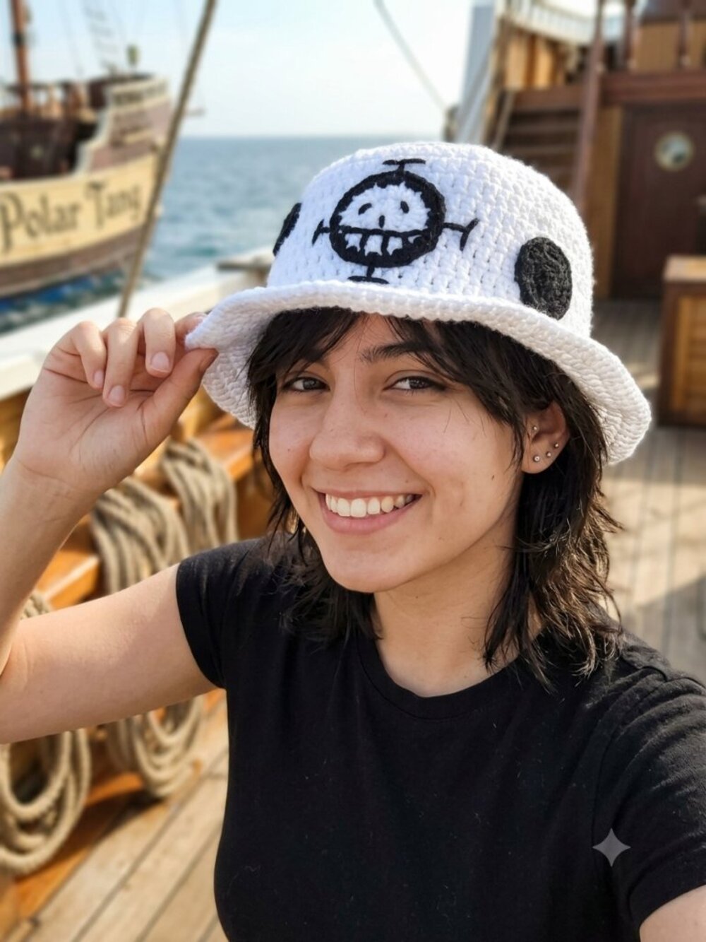 Crochet Trafalgar Law Bucket Hat, Handmade Anime Heart Pirates Jolly Roger